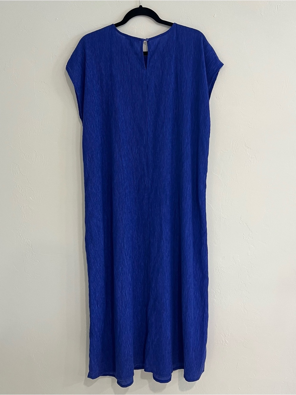 Eileen Fisher Woven Plisse Round Neck Dress Cobalt Blue Size Large Lagenlook - Picture 6 of 6